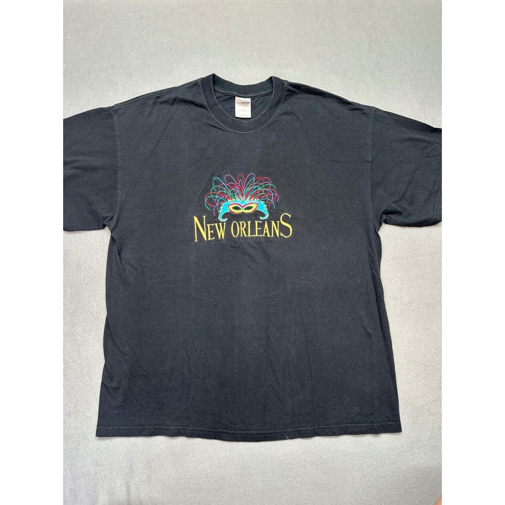 Gildan New Orleans Mardi Gras Mask Embroidered T-Shirt XL Heavyweight Cotton